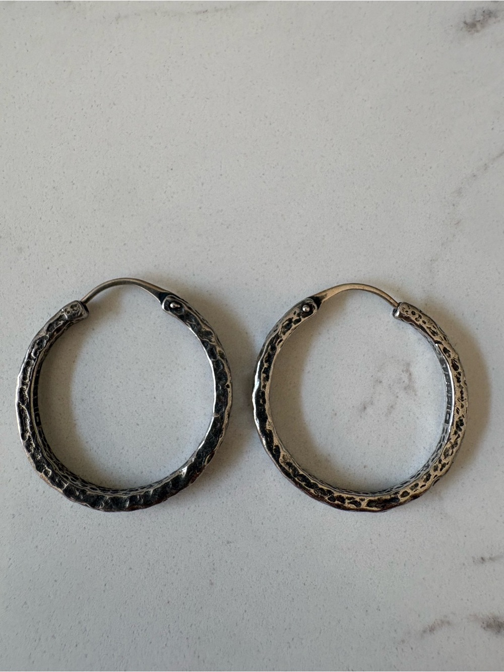 Diesel * Hammered Silver-Tone Hoop Earrings